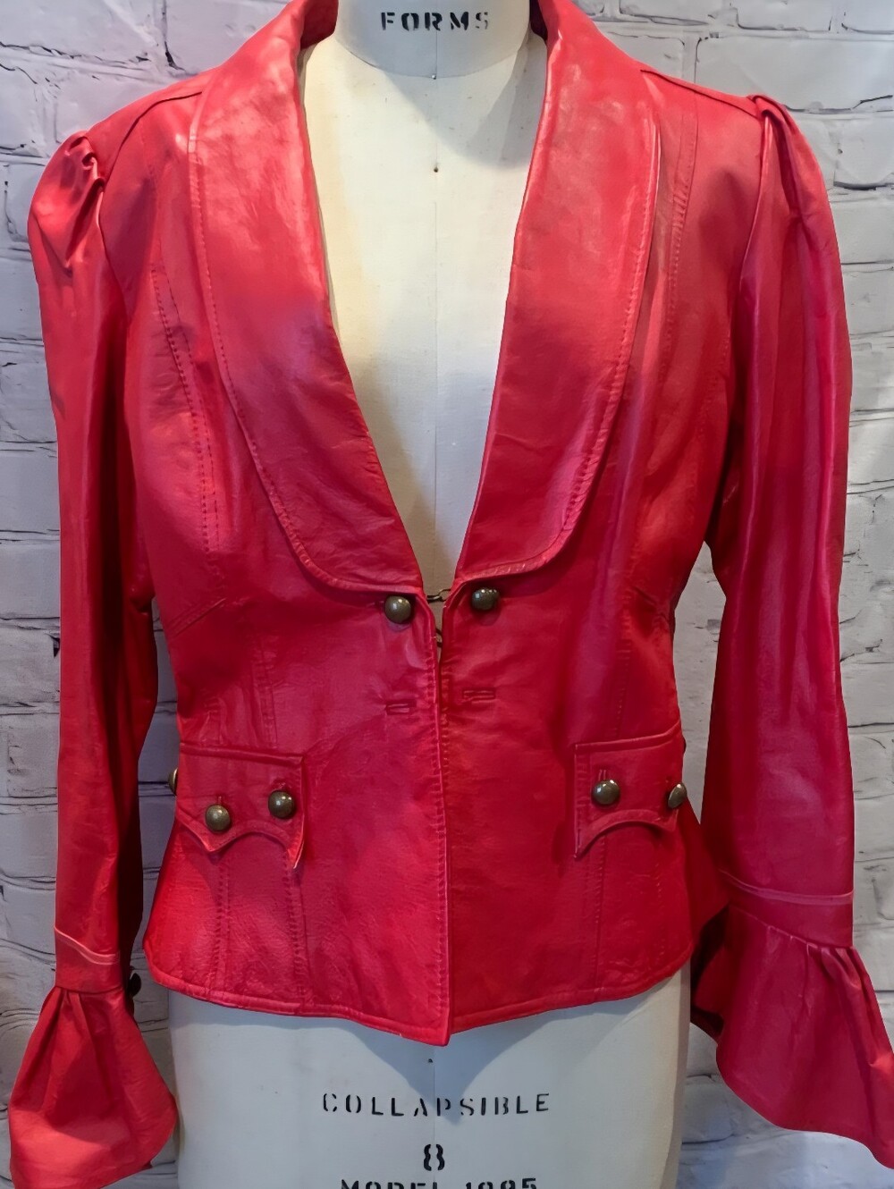 Metrostyle Vintage Steampunk Women's Red Leather Jacket with Decorative Buttons